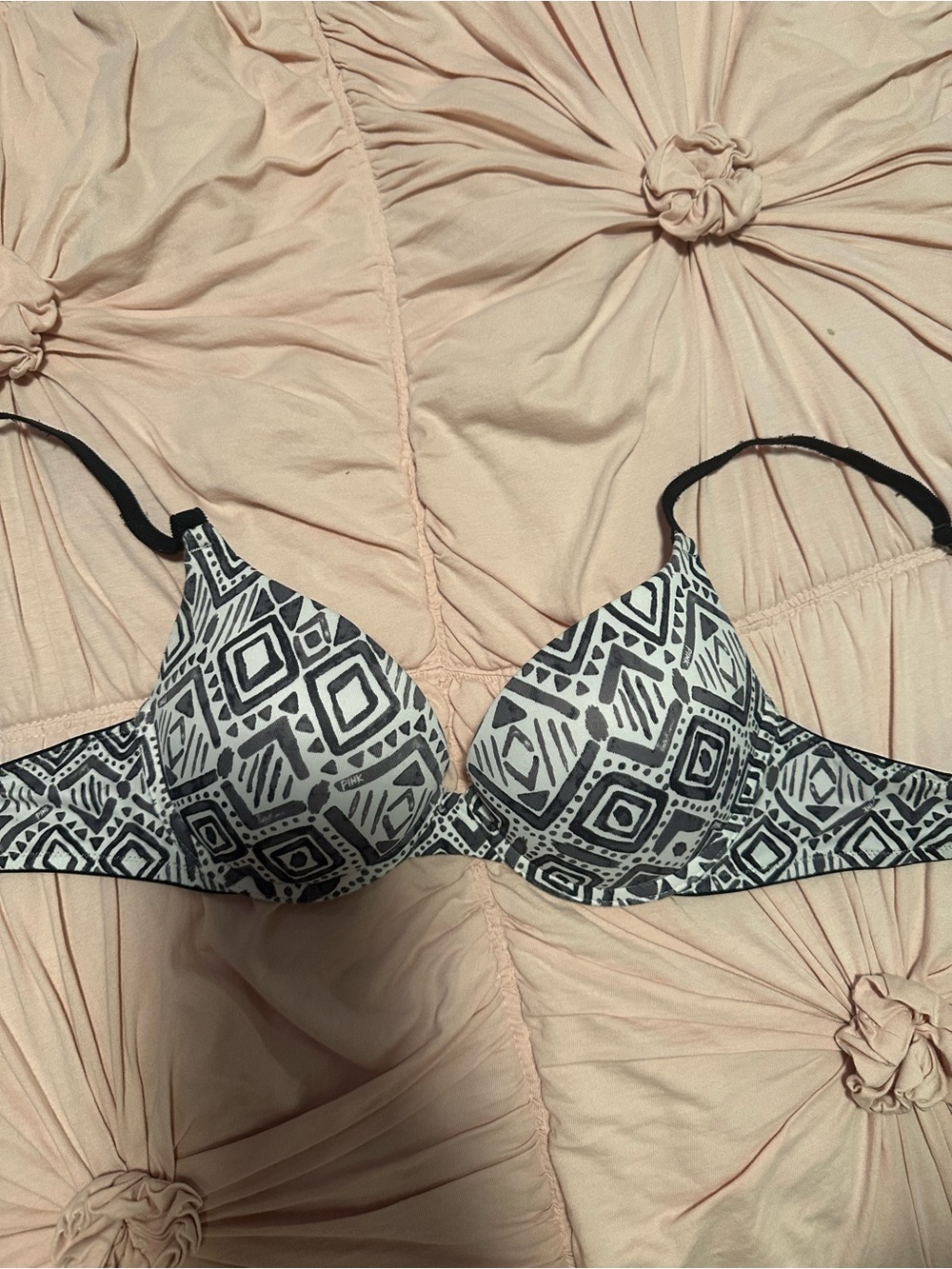 PINK Victoria's Secret Black & White Geometric Push-Up Bra